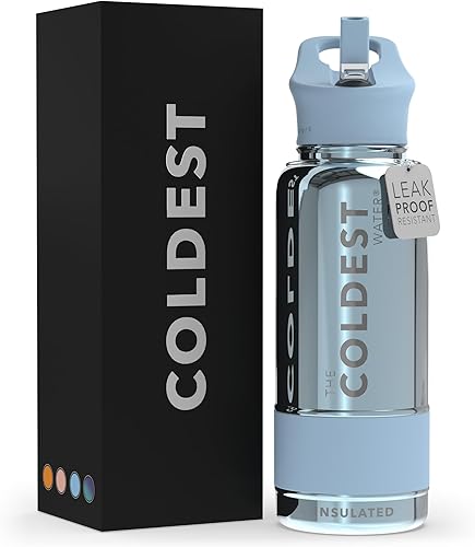 Miniatura 144 de Coldest - Botella de agua deportiva con tapa con popote y asa, a prueba de fugas, de acero inoxidable con aislamiento al vacío de doble pared,