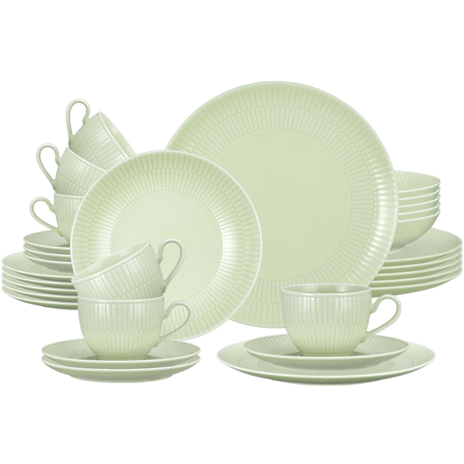 Seltmann Weiden Amina Seladon Kombiservice 30-teilig, Komplettes Geschirr-Set für 6 Personen, Tafel- und Kaffee-Geschirr mit dezentem Relief-Muster, Porzellan, Grün