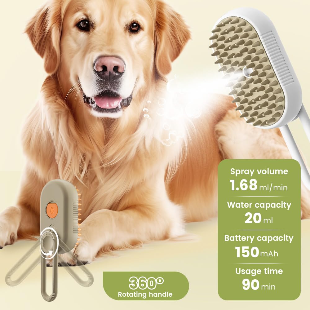 Cat Brushes for Indoor Cats, 2025 New Cat Steam Brush, Spritz Defur Comb for Cats, Dog Brush for Shedding Pets Hair Cleaning & Grooming Supplies (C+W)