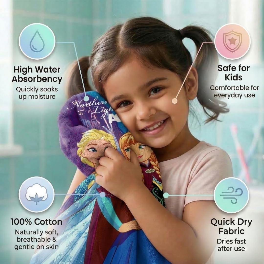 Athom Living Kids Bath Soft Cotton Cartoon Digital Printed Bath Towel (Frozen Sisters) 3