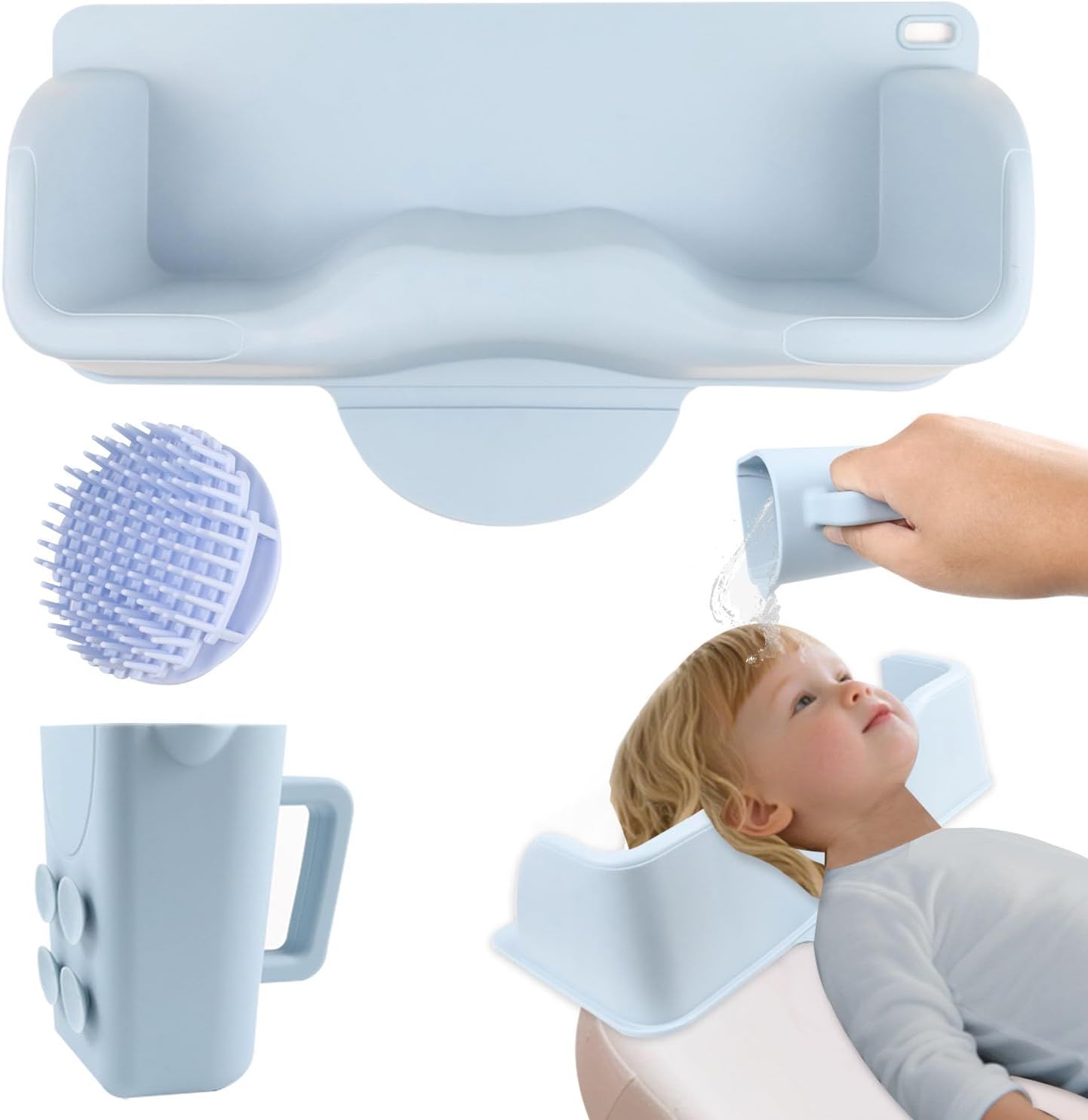 Portable Hair Washing Station with Shampoo Cup and Shampoo Brush,Silicone Hair Washing Basin for Sink & Bathtub,Shampoo Bowl for Kids,adults, and the elderly