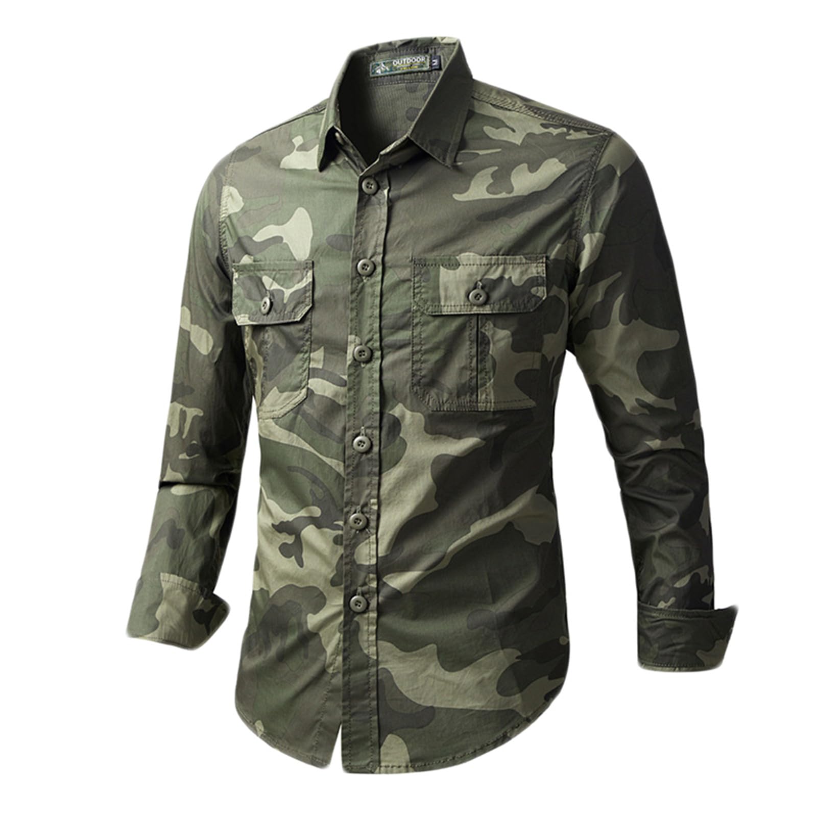 Western Cowboy Shirts for Men - Long Sleeve Snap Button Tactical Shirt Outdoor Military Camo Camping Tops with Pockets