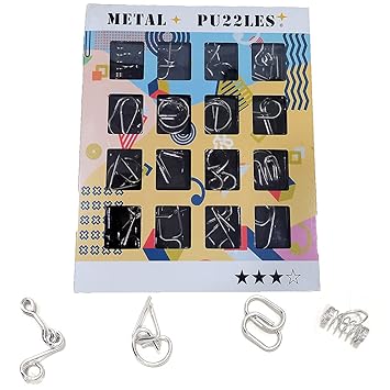 16 in 1 Metal Puzzles Brain Teaser Challenge Set IQ Busters Intellectual Toy for Kids and Adult Design 2 - Silver