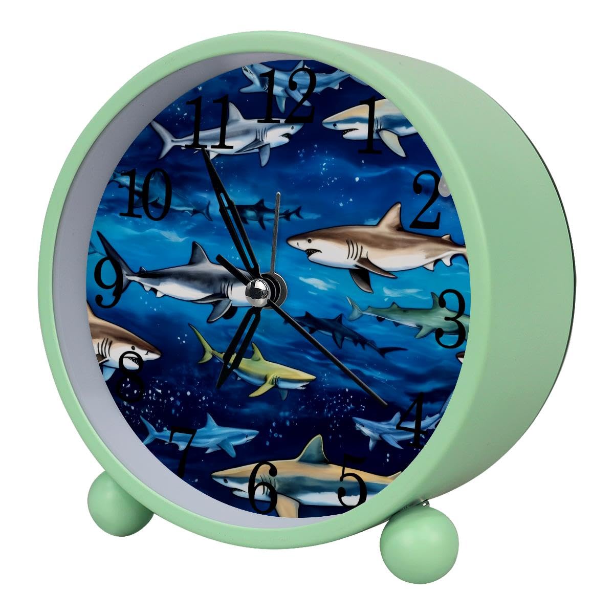 Luoweisi Alarm Clock Ocean Sharks, Silent Non-Ticking with Night Light