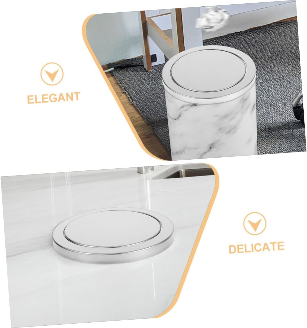 2pcs Stainless Steel Replacement Trash Can Lid with Swing Flap, round Recessed Countertop Waste Bin Cover Fits 21.5-24cm Opening for Kitchen Bathroom Office Use