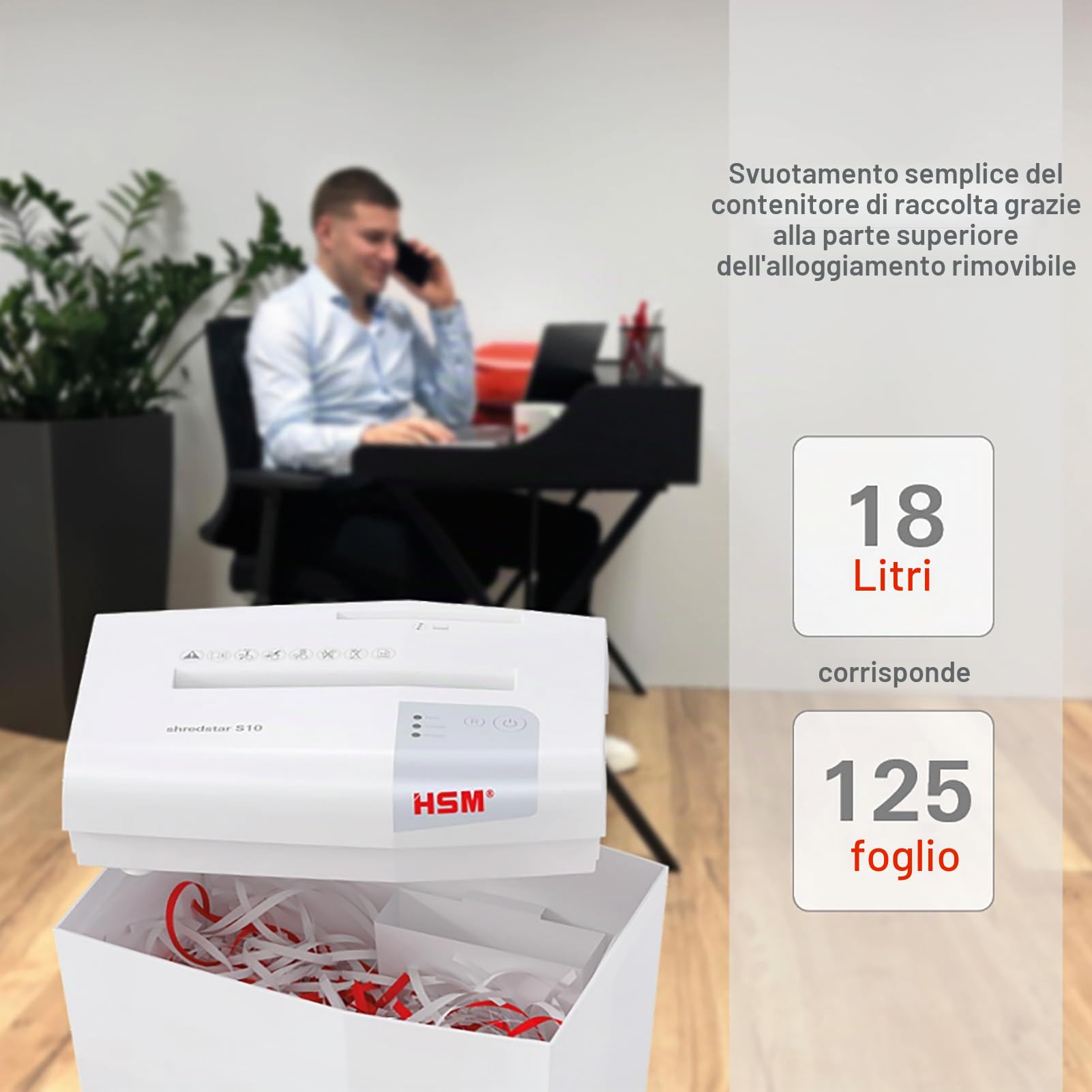 HSM shredstar S10 1042121 Distruggidocumenti da 6 mm, Bianco argento, taglio a strisce