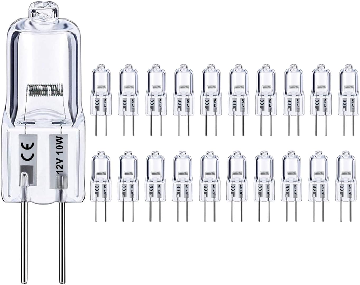 G4 Bulb, 20 Pack Halogen G4 12V 10W with G4 Bi-pin Base, High Output G4 Light Bulb 12V 150LM 3000Hrs Long Lifetime, G4 Dimmable, CRI100 & 2800K Warm White, G4 Halogen Bulb 10W for Cabinet Light Bulbs
