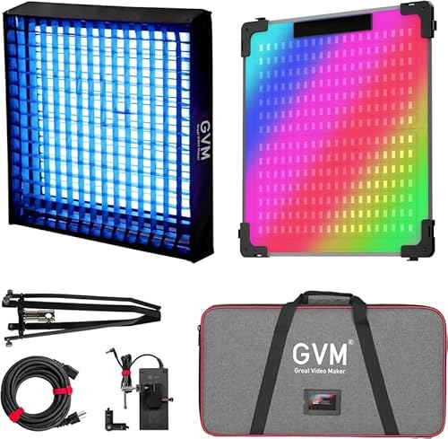 GVM Great Video Maker 100W Foldable RGB LED Video Light Panel with Softbox, 2000K-10000K LED Studio Light, 16 Light Scenes, Bluetooth Connectivity, Multi-Colored GVM Great Video Maker 100W Foldable RGB LED Video Light Panel with Softbox, 2000K-10000K LED Studio Light, 16 Light Scenes, Bluetooth Connectivity, Multi-Colored