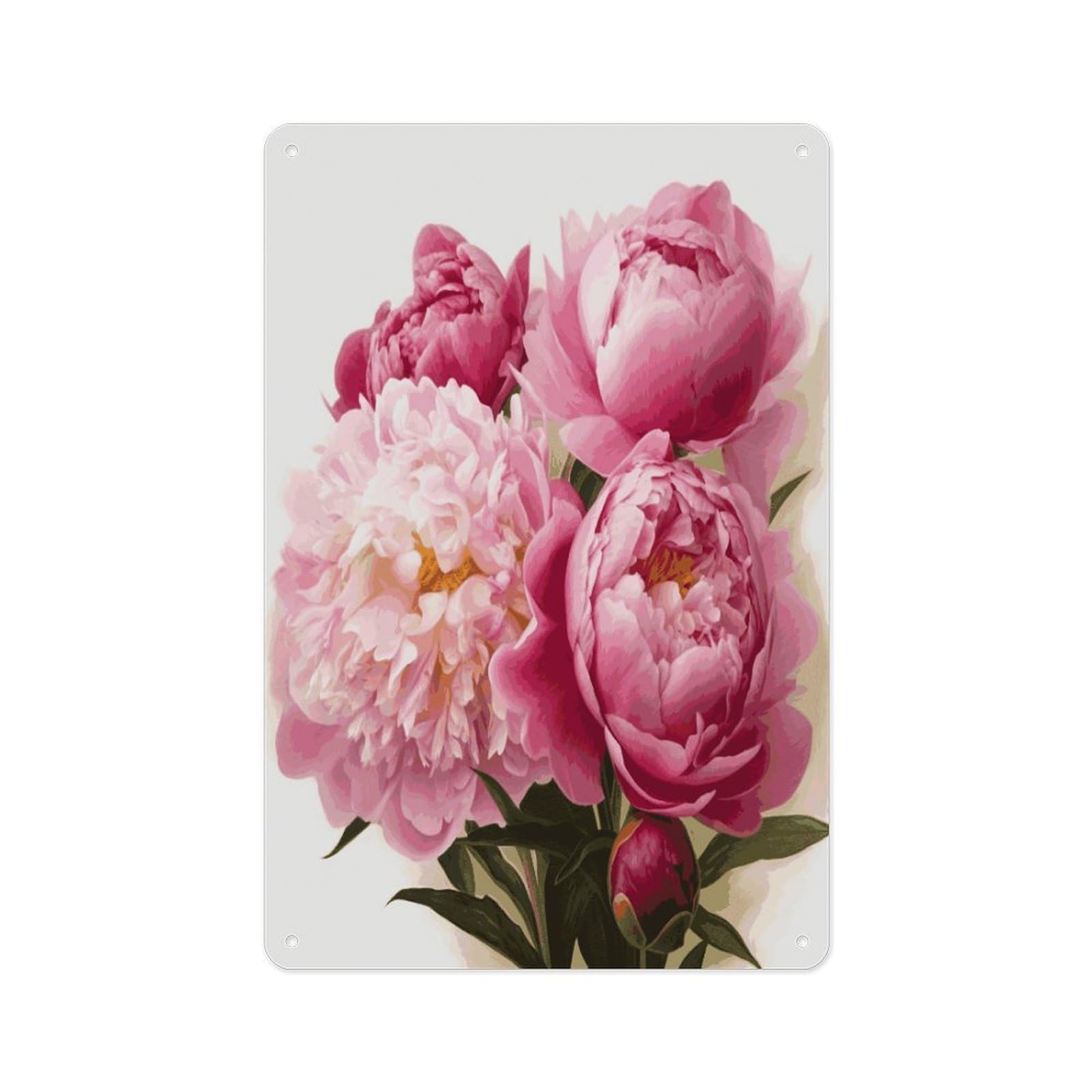 Fekiloot Style Peony Flowers Blossom Wall Decor Metal Signs Tin Signs Poster
