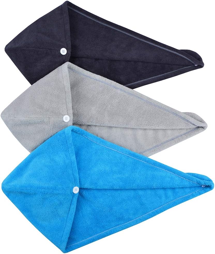 Hair Drying Towel Twist Women's Soft Shower Microfiber Towels for Hair Turban Wrap Fast Drying Ultra Absorbent Cap Great Gift for Women (3-Pack Dark Grey+Grey+ Sky Blue)