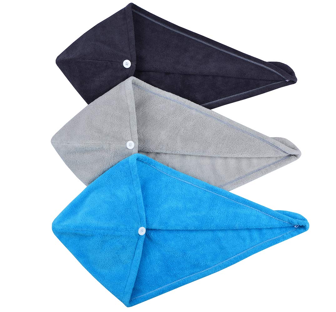 Hair Drying Towel Twist Women's Soft Shower Microfiber Towels for Hair Turban Wrap Fast Drying Ultra Absorbent Cap Great Gift for Women (3-Pack Dark Grey+Grey+ Sky Blue)