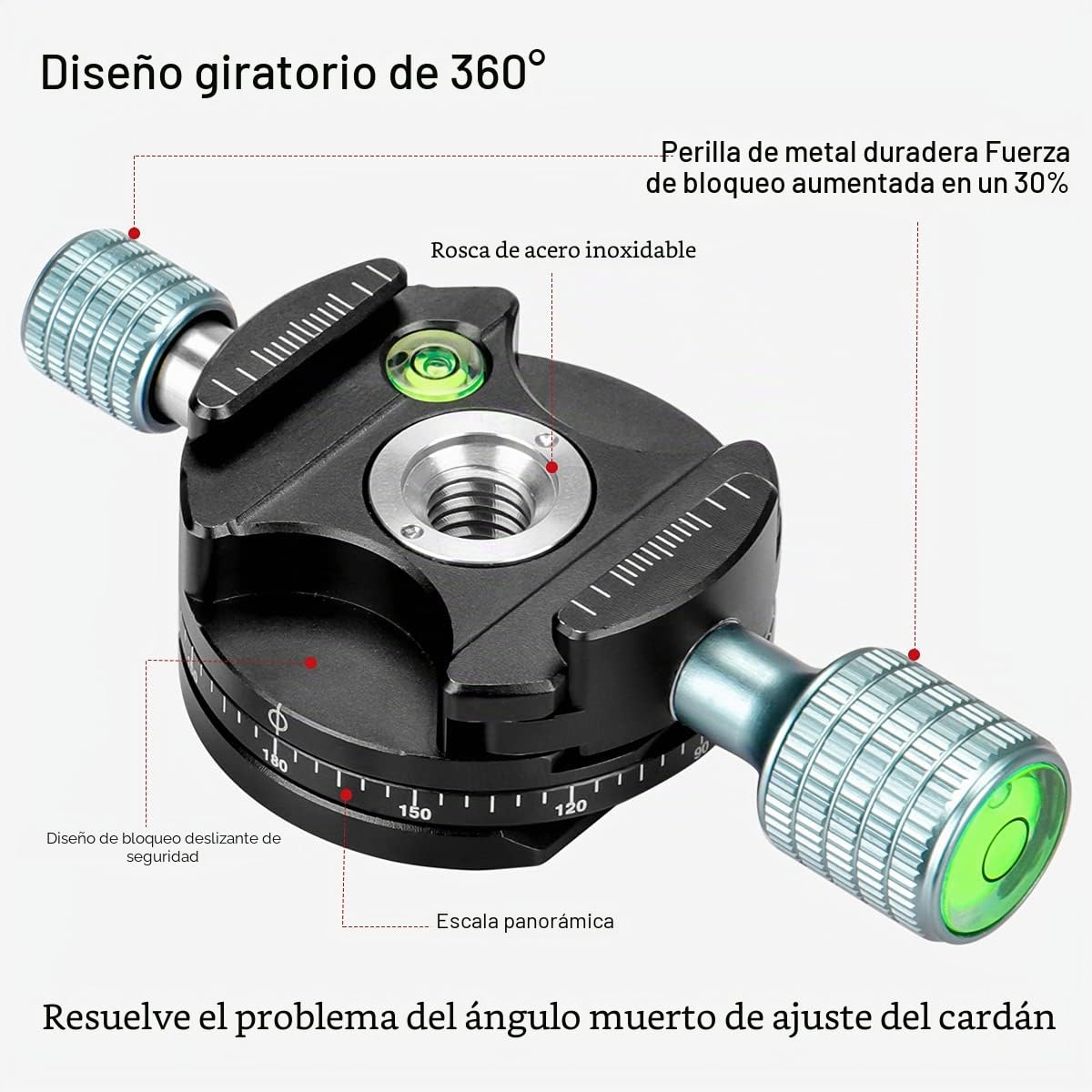Koolehaoda 360 ° Mini Cabeza Panorámica Abrazadera de metal Compatible con RRS / Arca-Swiss Cabeza de bola Placa de liberación rápida, Trípode de cámara Cabeza de bola (H2 - Base panorámica)