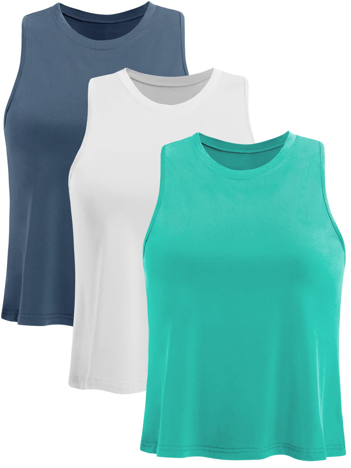 Ridshy Crop Tops for Women Workout Athletic Tank Tops Flowy Cropped Tank Tops Yoga Sleeveless Muscle Shirts 3 Pack