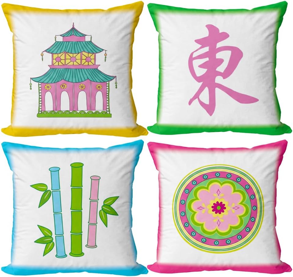 4 Pcs Mahjong Lovers Gifts Throw Pillow Covers 18x18 Inch