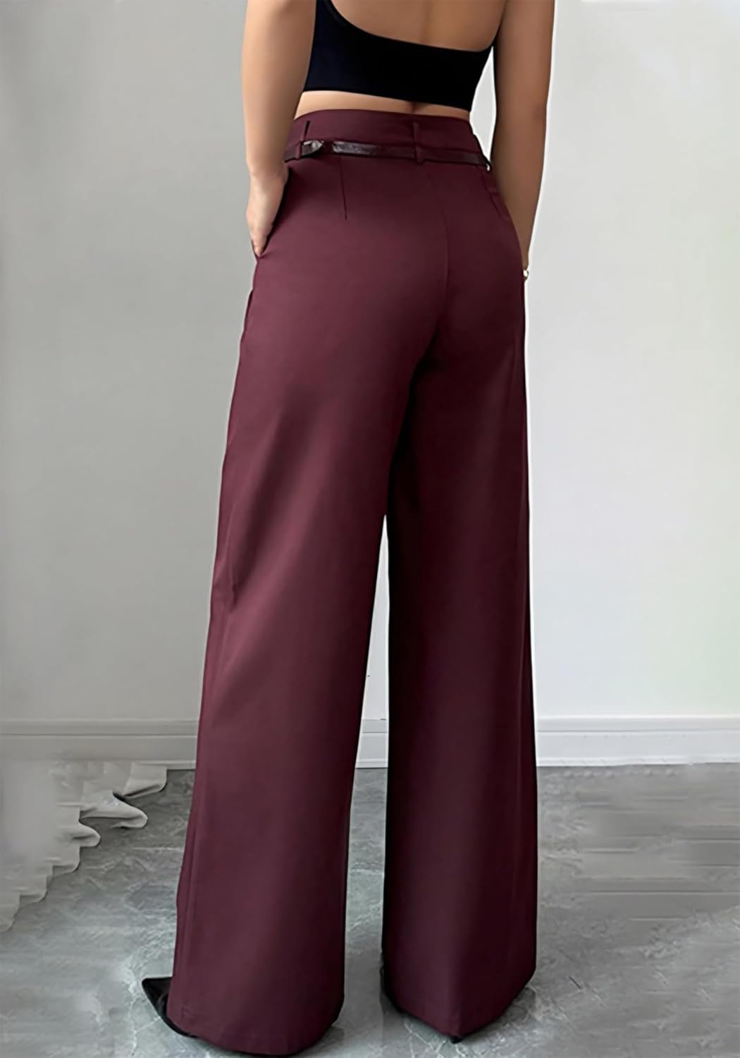 Womens Wide Leg Dress Pants Straight Wide Leg High Waisted Trousers Casual Business Work Slacks with Belt - Image 3