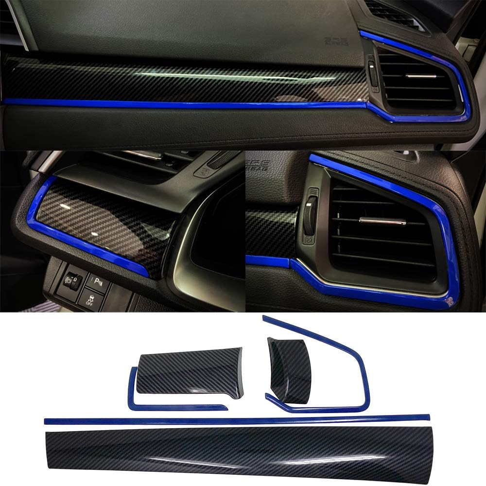 GZXinWei 6Pcs Carbon Fiber Grain Console Center Dashboard Cover Trim Decorative Sticker for Honda 10th Gen Civic 2016 2017 2018 2019 2020