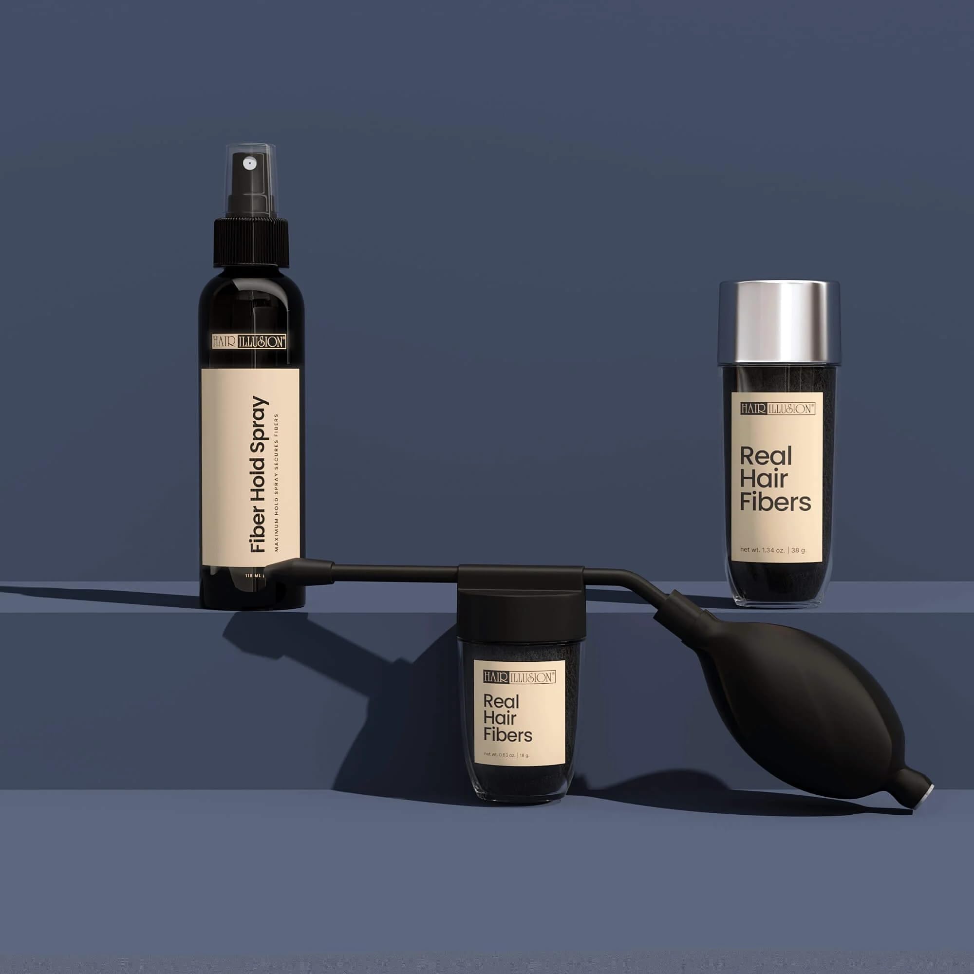 - Hair Illusion Combo Kit - Hold Spray, 38g Hair Fiber Bottle, Applicator & Hairline Optimizer (Black)