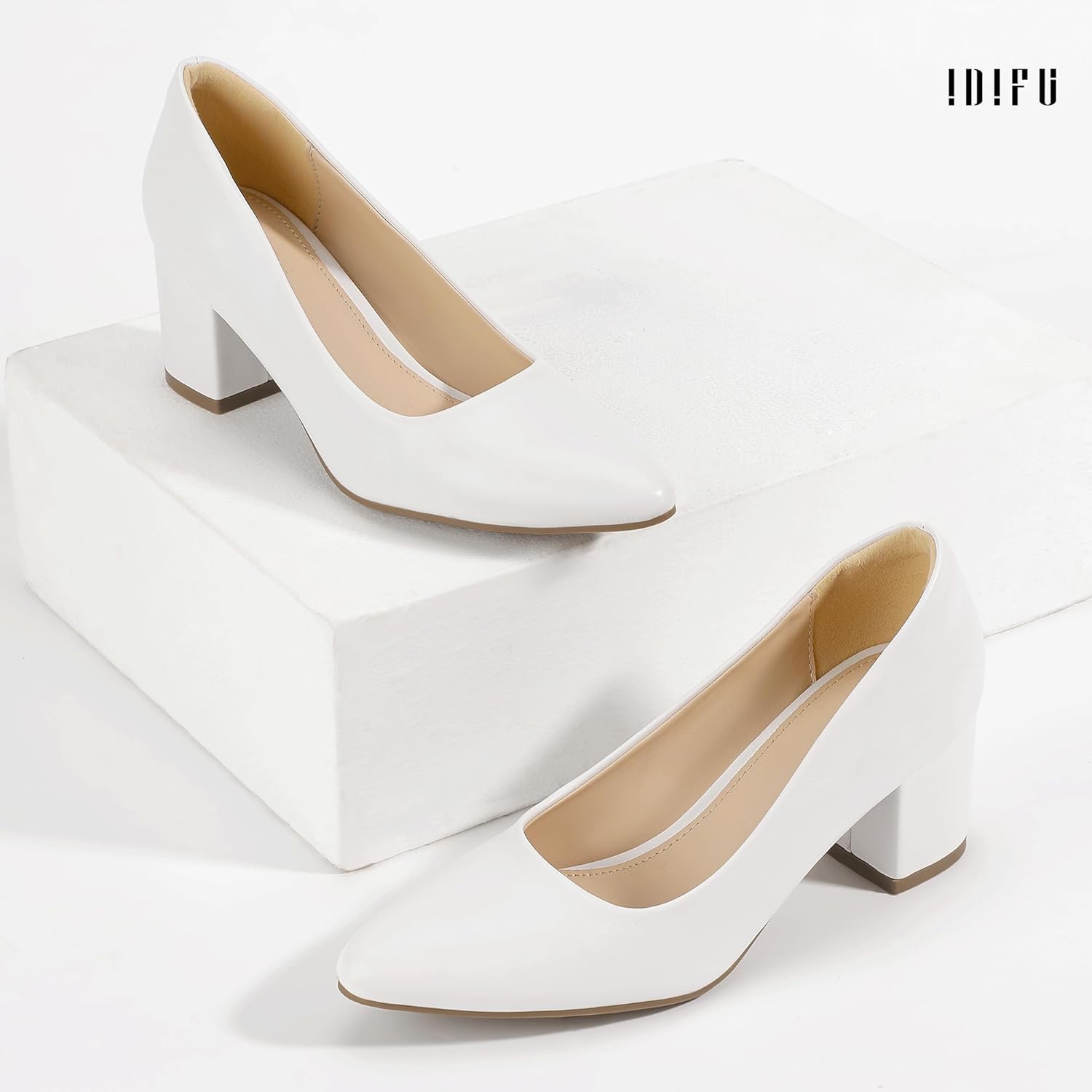 IDIFU Women's Pumps Closed Toe Low Chunky Block Heels Dress Shoes for Women Office Work Business Wedding Prom Shoes Trendy Comfortable Pointed Toe Short Thick Heels Pumps - Image 5