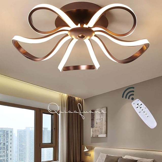 Indoor Living Room Ceiling Light, 65W Creative Flower Shape Ceiling Lamp Dimmable Restaurant Curved ,with Remote Control Ceiling Lamp Modern Acrylic Chandelier Metal Ceiling Spotlights 55cm (Brown)