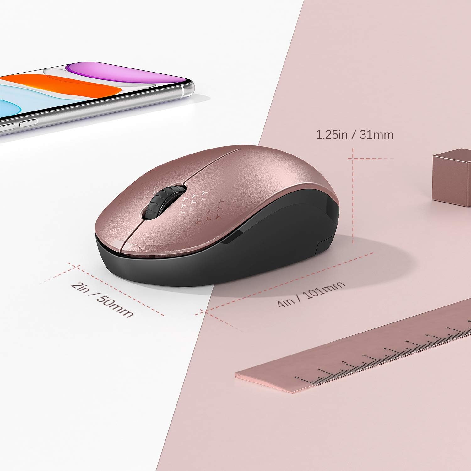 seenda Wireless Mouse, 2.4G Noiseless Mouse with USB Receiver Portable Computer Mice for PC, Tablet, Laptop, Notebook - Rose Gold&Black