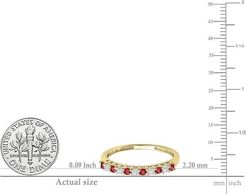 Miniatura 5 de Dazzlingrock Collection Alianza de boda apilable de estilo vintage con rubí y blanco alternativo redondo para ella en oro amarillo macizo de 10
