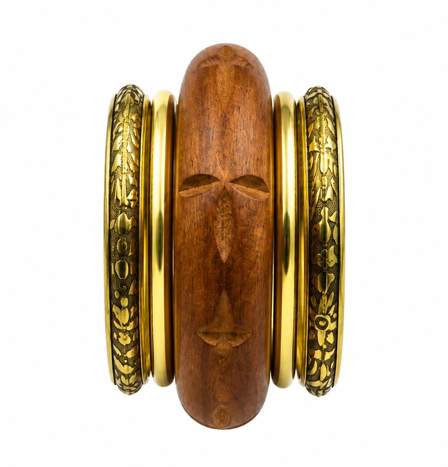 gurjari jewellers Gurjari Handcrafted Wooden & Brass Bangles Set for Women | Ethnic Statement Bracelet Stack-picture-12