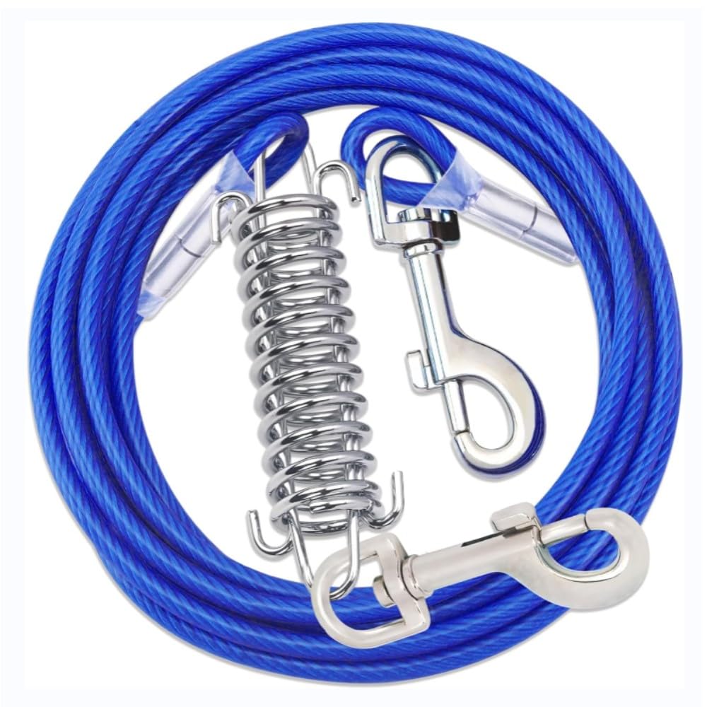 FTXanty 3 m Cable para Atar Perros Acero Inoxidable Correa de Perro de Acero Resistente a Las Mordeduras con Amortiguador Azul Correas para Perros Medianos y Grandes en el Patio