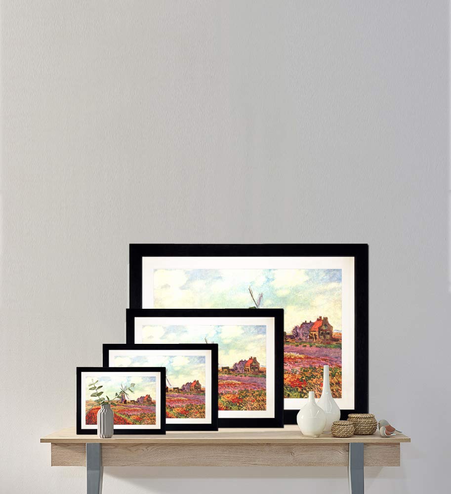 Bilderdepot24 Bild mit Rahmen - Claude Monet Tulpen von Holland 60x40 cm ca. A2 - Gerahmter Kunstdruck inkl. Galerie Passepartout Alte Meister - Rahmen buche