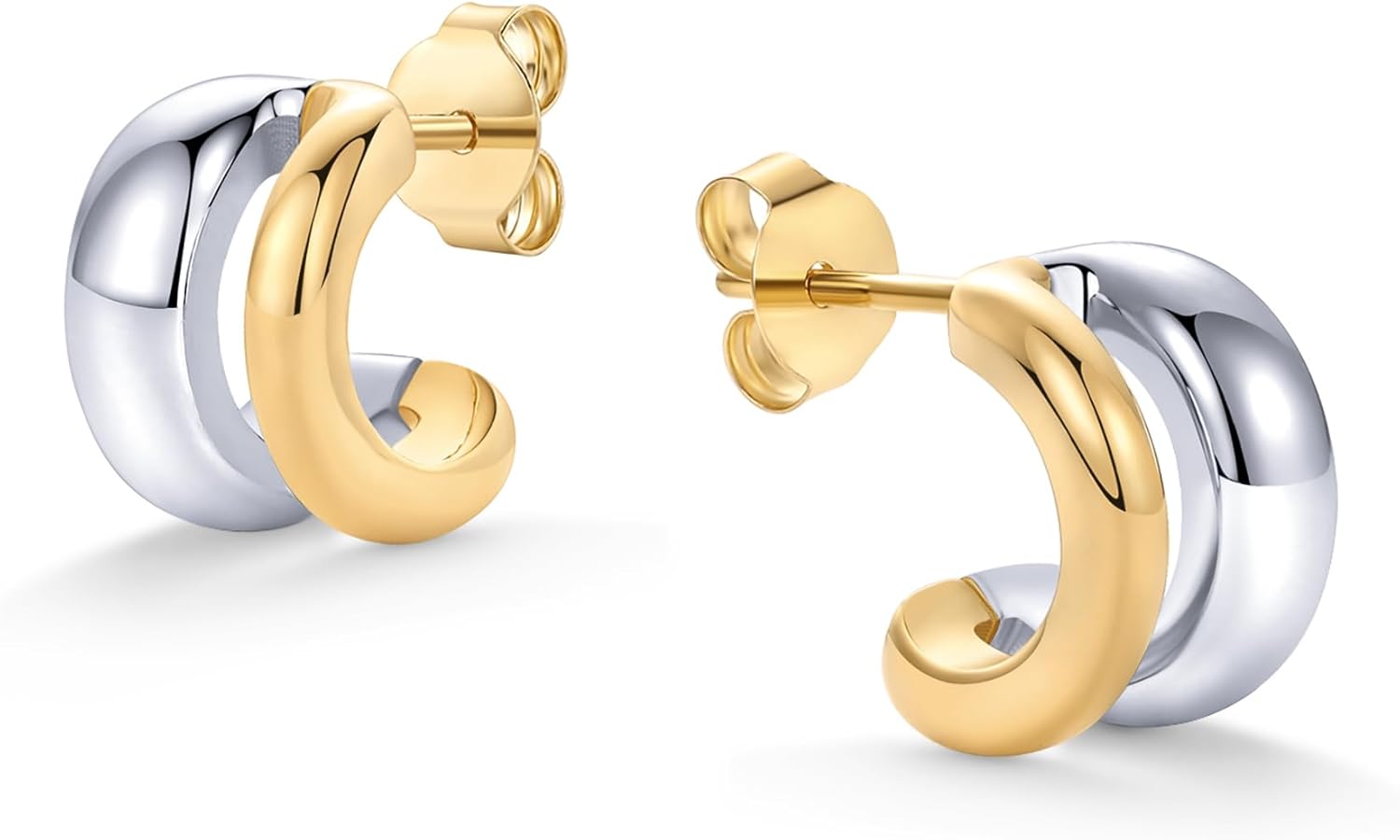 PAVOI 14K Gold Plated and Rhodium Plated Two Tone Multihoop Double Hoop Geometric Earrings for Women | Mixed Metals Huggie Multi Earring Statement Pair - Image 3