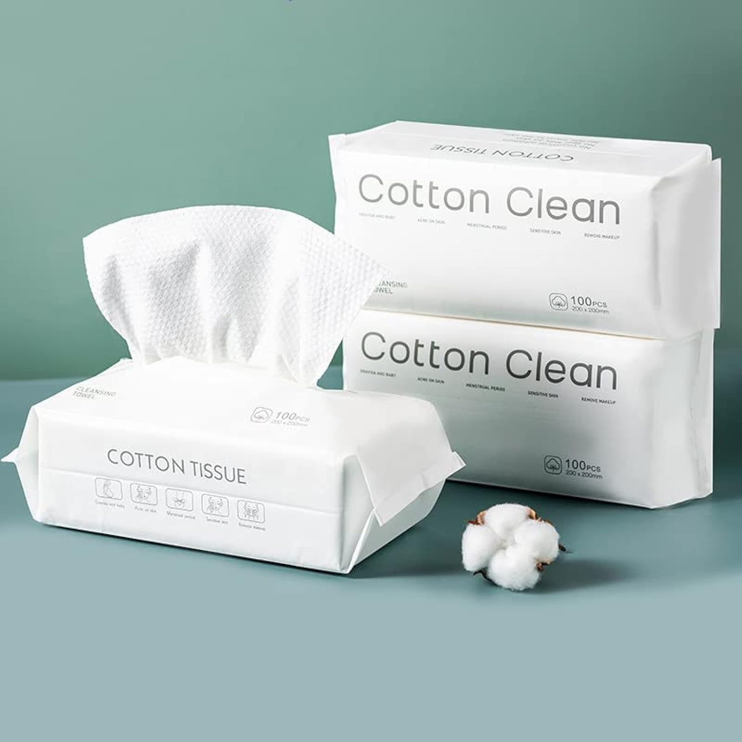S SYMEFER 100PCS X 3 Pack Large Disposable Face Towel, Facial Eye Nail Make up Removing Cotton Tissue, Multipurpose Cotton Towel Tissue for Skin Care, Reusable Cotton Pads, Wet & Dry Use