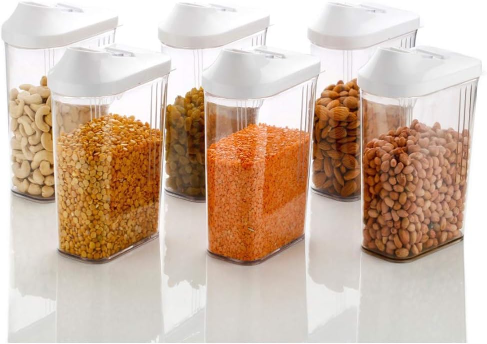 KitchenBazaar KB_1500Ml_Container_Set6 Plastic Container - 1500ml, 6 Pieces, White and Clear