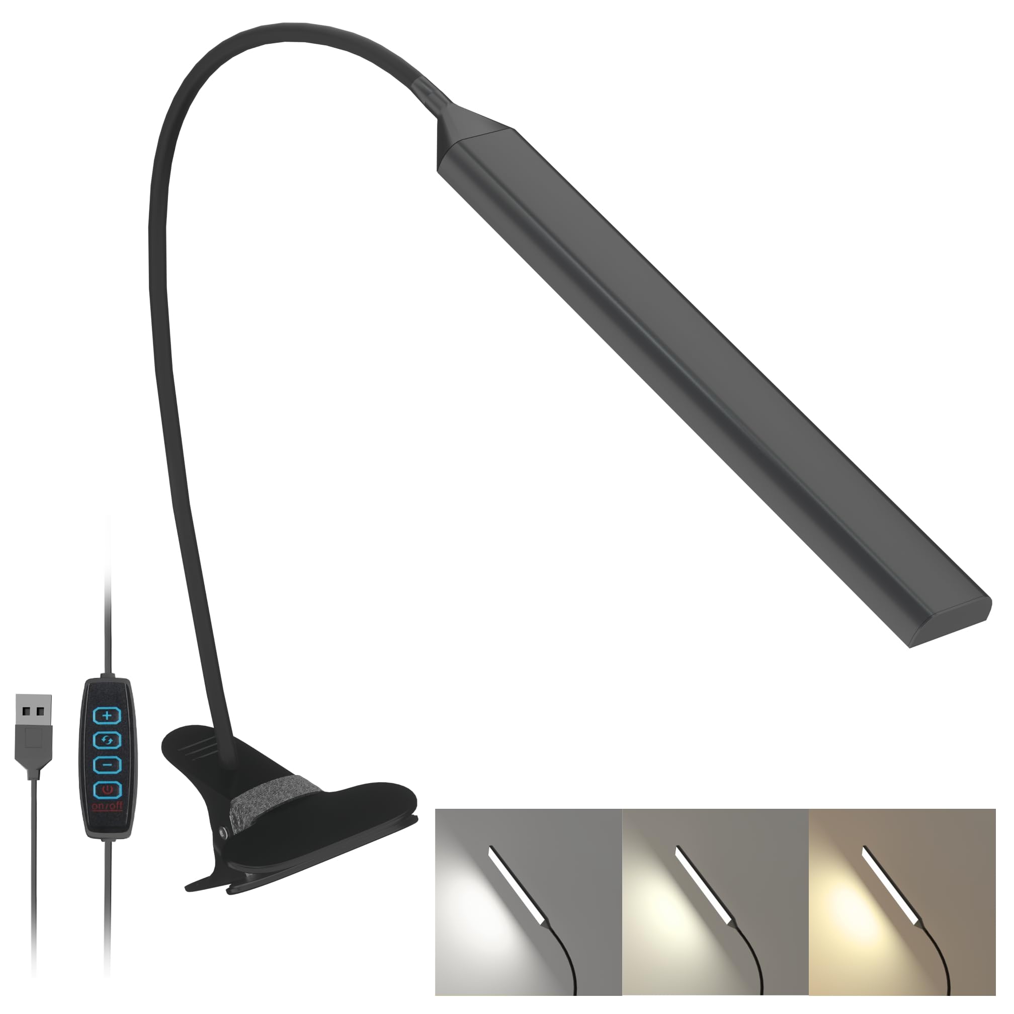 Lutw Black Led Desk Lamp Clip, Lighting Modes 10 Levels Dimmable Usb Charger Clip Lamp, 360° Flexible Swan Reading Lamp For Reading Study Work For Headboard Bed Office, Size 3