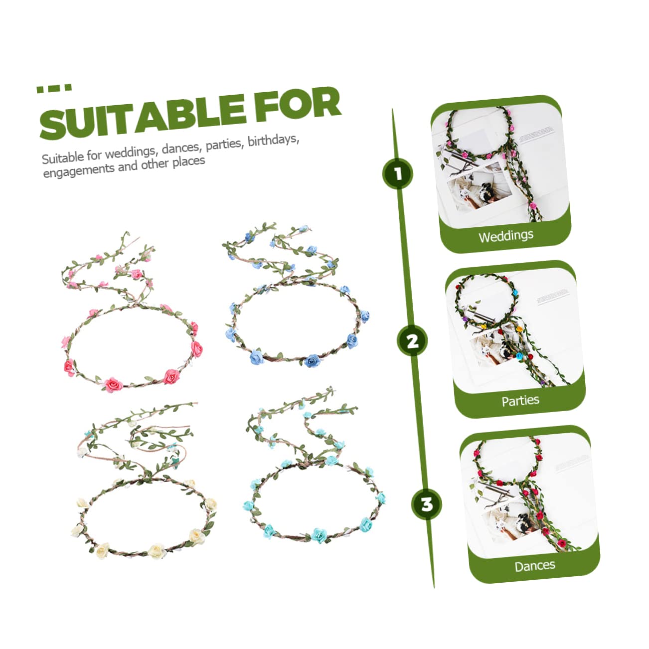 MAGICLULU 5 Set Di Fascia Per Con Di Fiori Per Donna Accessorio Per Feste Nuziali Fascia Floreale Fatta A Mano Per Matrimonio Corone Di Fiori Per Ragazze Per Feste 4 Pezzi*5