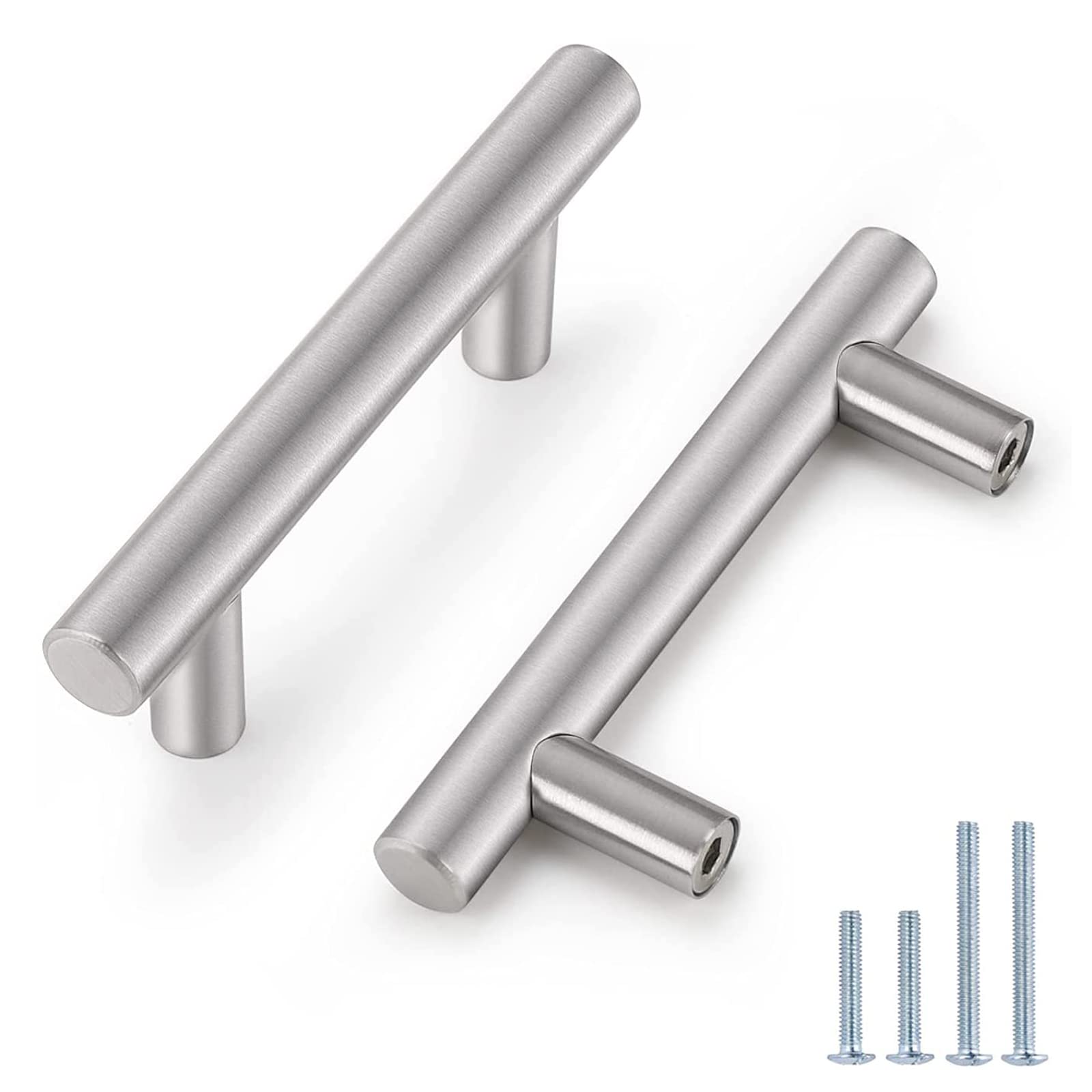 Probrico 12 Pack Brushed Nickel Cabinet Cupboard Pulls 2-1/2" Hole Centers, European T Bar Kitchen Cabine Handle Dresser Knobs Pulls for Bathroom Bedroom, 4" Overal Length