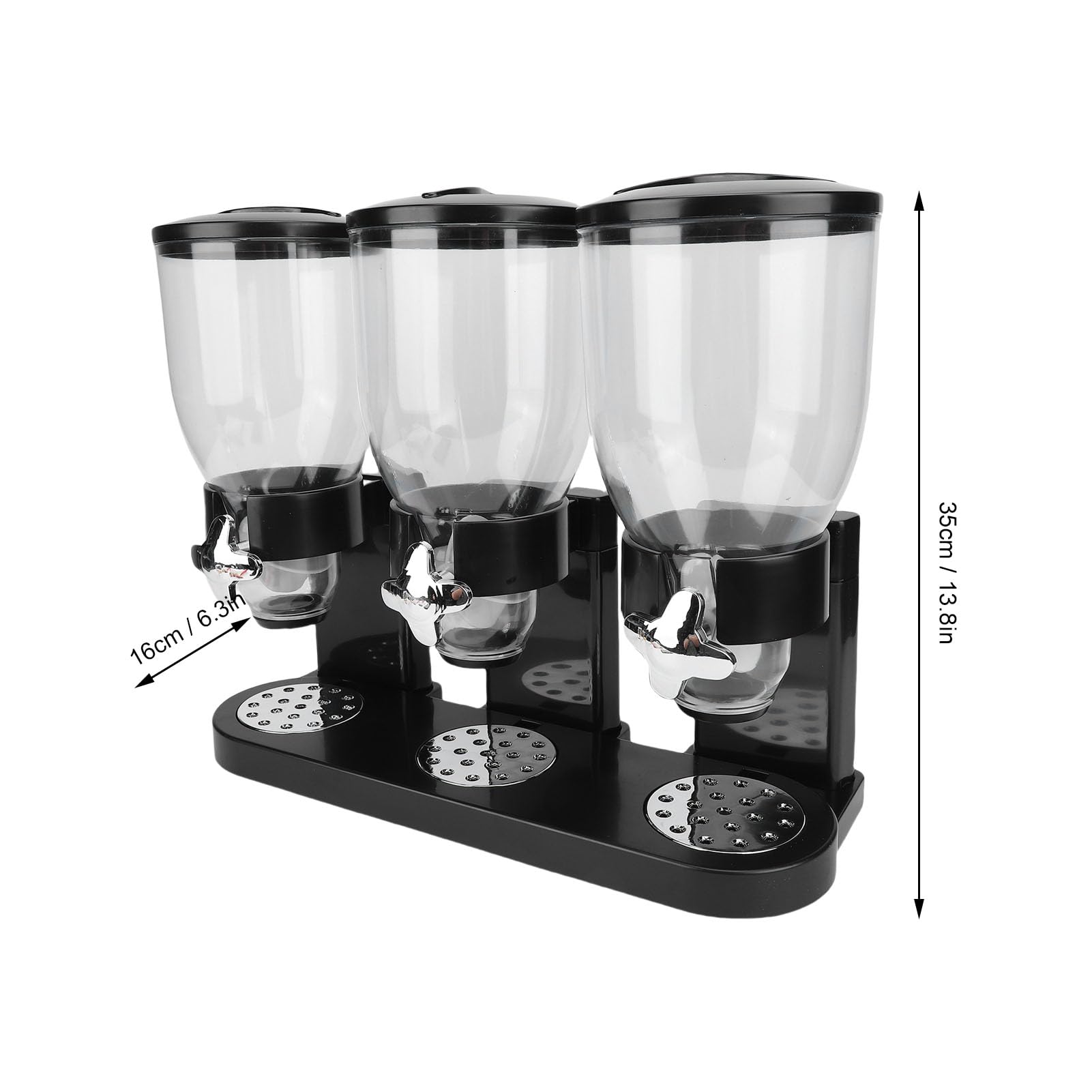 Dispensador de cereales, dispensador triple de alimentos, contenedor de almacenamiento compacto multifuncional para encimera para despensa de cocina casera, dispensador giratorio (Negra)