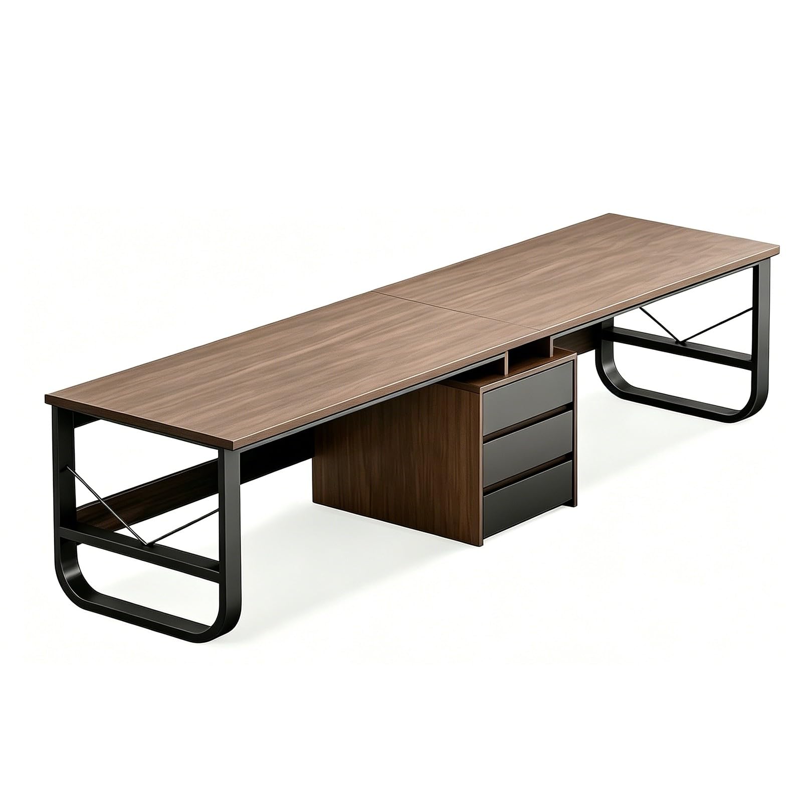 Escritorio extralargo para dos personas con cajones, estación de trabajo doble para ordenador y juegos, mesa de estudio de madera para oficina en casa white,L200cm