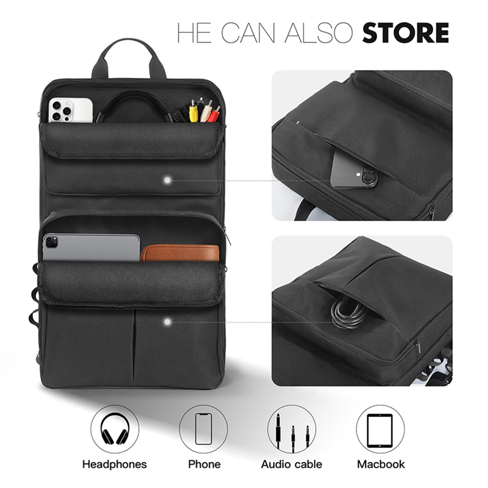 Sac de rangement pour manette DJ compatible avec Pioneer DDJ-200/DDJ-FLX4/DDJ-400/DDJ-SB3/Roland DJ-202, sac à dos de voyage avec plusieurs poches pour contrôleur DJ et accessoires