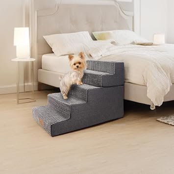 Sytopia Dog Steps 5-Step for High Beds, Non-Slip Pet Stairs for Small & Senior Dogs, High-Density Foam Dog Steps for Tall Pet Beds & Raised Furniture, Washable Cover, 76x40x57 cm, Grey