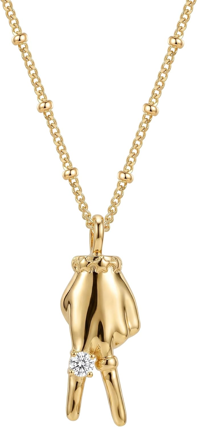 MEVECCO Gold Necklace for Women 18k Gold Plated Gesture Charm Pendant Necklace Handmade Jewelry for Valentine's Day Birthday Gifts