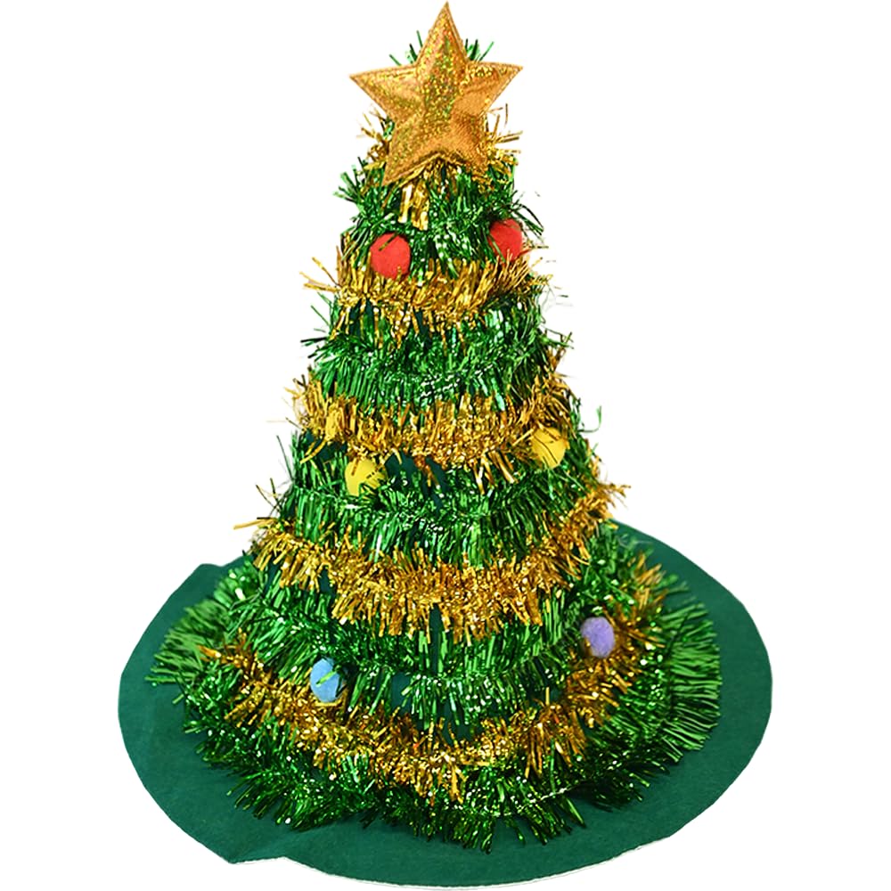 Ram® Adult Christmas Tree Hat With Star And Tinsel Fancy Dress Costume Xmas Holiday Party Hat 43CM, Red, Mini - Image 2