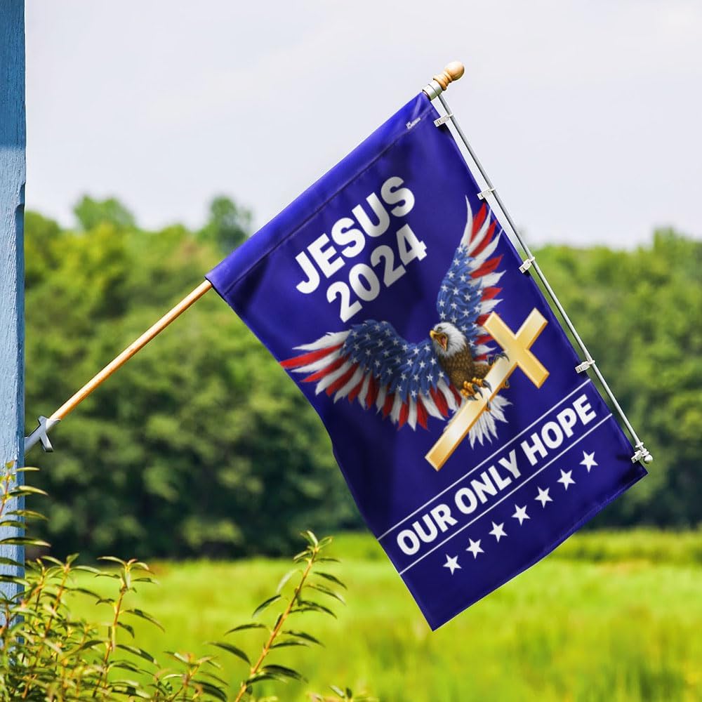 American Flag-Jesus 2024 Our Only Hope Flag TQN2735F, Garden Flag (11.5" x 17.5")-USA Flags Premium Polyester-Decorative Indoor Outdoor Flag
