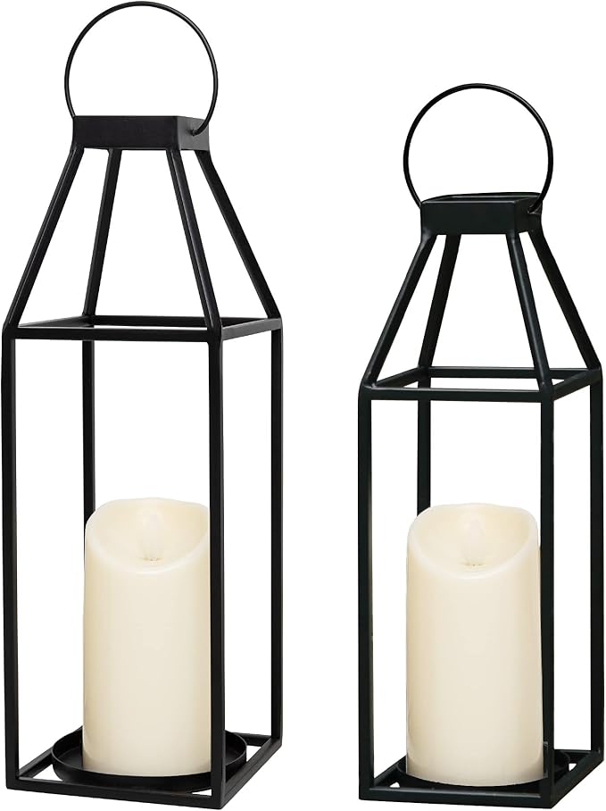 HPC Decor Black Metal Candle Lanterns Set of 2 Lanterns