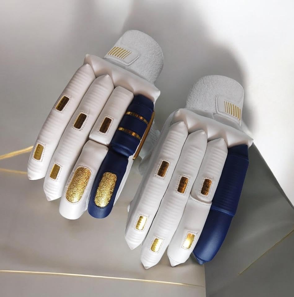 Image of Rovers Crown Edition Cricket Gloves| Batting Gloves for Men (Navy Blue - White, Right)