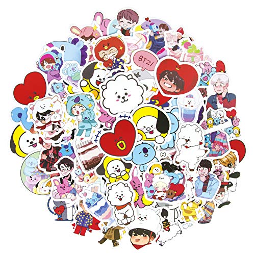 61Pcs BTS Stickers for Laptop, Cute Waterproof Vinyl Vintage Bumper Computer Stickers for Water Bottles Car Skateboard Travel Case Guitar Gifts Stickers for BTS Fans