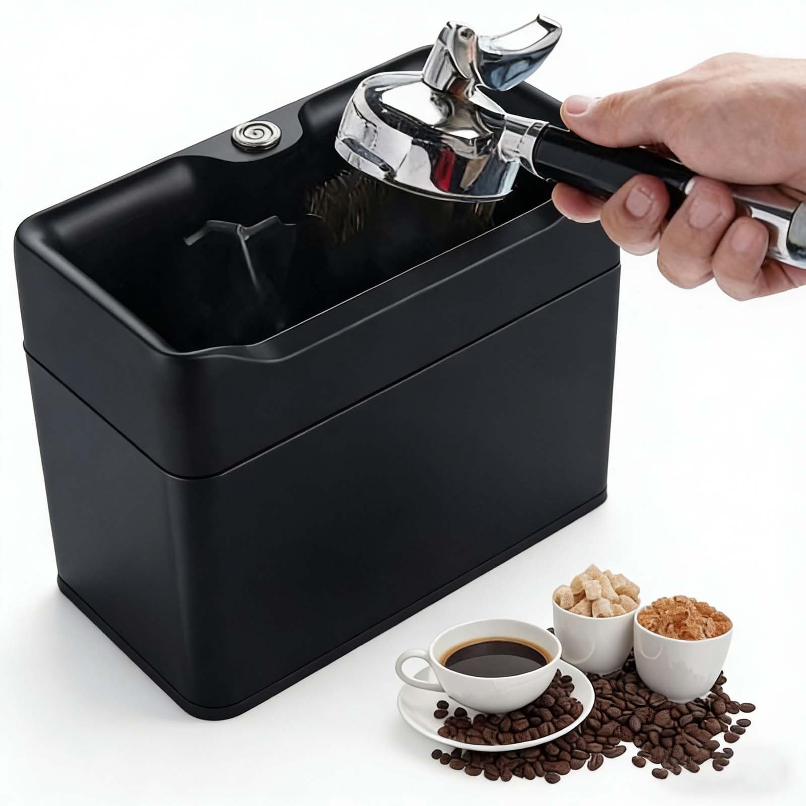 Máquina limpiadora de portafiltros de café eléctrica, dispositivo automático de limpieza de suelo con cepillos duales, 340 RPM, se adapta a 58 mm y 51 mm, ideal para uso comercial y doméstico