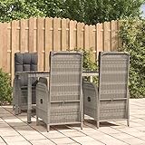 JHQHSM Salon de jardin 5 pièces avec coussins gris en polyrotin - Mobilier d'extérieur résistant aux intempéries avec rotin PE et cadre en acier, fauteuils confortables avec fonction couchage et