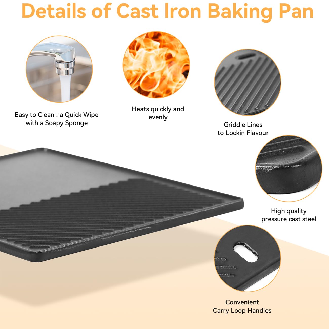 43x32 cm Pro 4 Grillplatte für Enders Boston Pro 4, Enders Monroe PRO 4, Landmann Triton 3 und 4 Brenner, Grillplatte Gusseisen, Gussplatte für Enders Boston 6 & 4 Grillrost