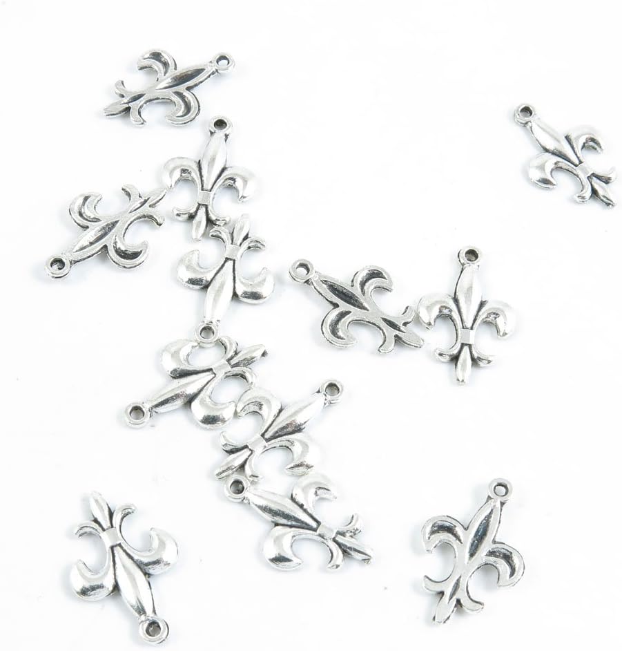 610 Pieces Antique Silver Tone Jewelry Making Charms Supply ZY3407 Fleur De Lis Iris Lily