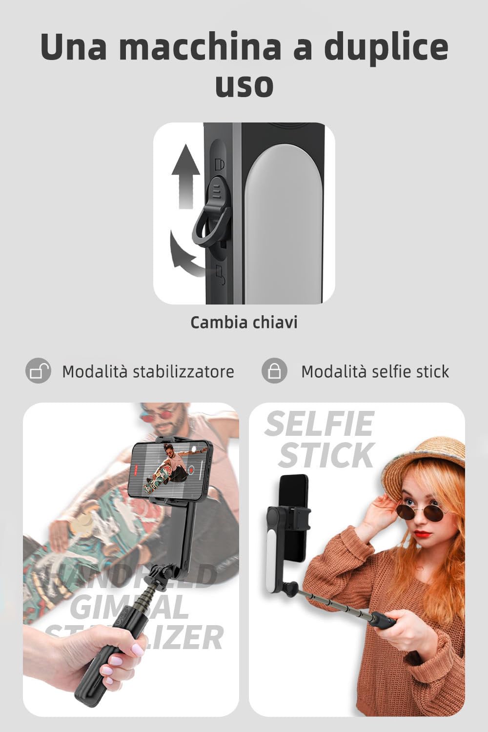 Stabilizzatore Smartphone, Stabilizzatore Cardanico Con Luce Di Riempimento,Portatile e Pieghevole,Per Video Vlog/Youtube/TikTok Con Rotazione Automatica, Per Android e IOS