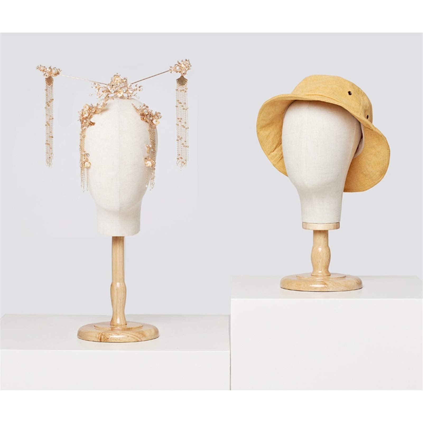 Stojak na biżuterię Mannequin Hat Display Stand Male and Female Head Mold Dummy Head Jewelry Jewelry Scarf Wig Display Stand Cloth Head Mold with Wooden Base Uchwyt do wyświetlania biżuterii (Color :